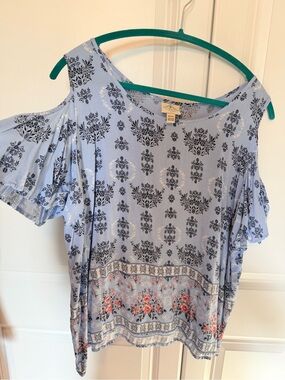 St. John's Bay Light Blue Floral Cold-Shoulder Blouse